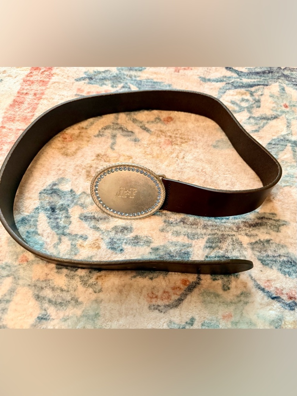 Women’s Y2K Abercrombie & Fitch Brown Leather Belt w/ Blue Rhinestones (Sz S)